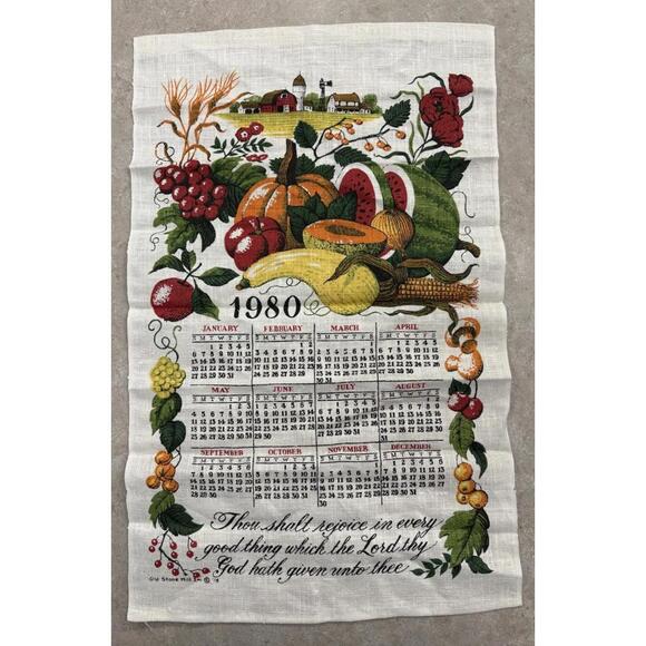 Other - Vintage Old Stone Mill 1980 Calendar Tea Towel Linen Fruit and Vegetables